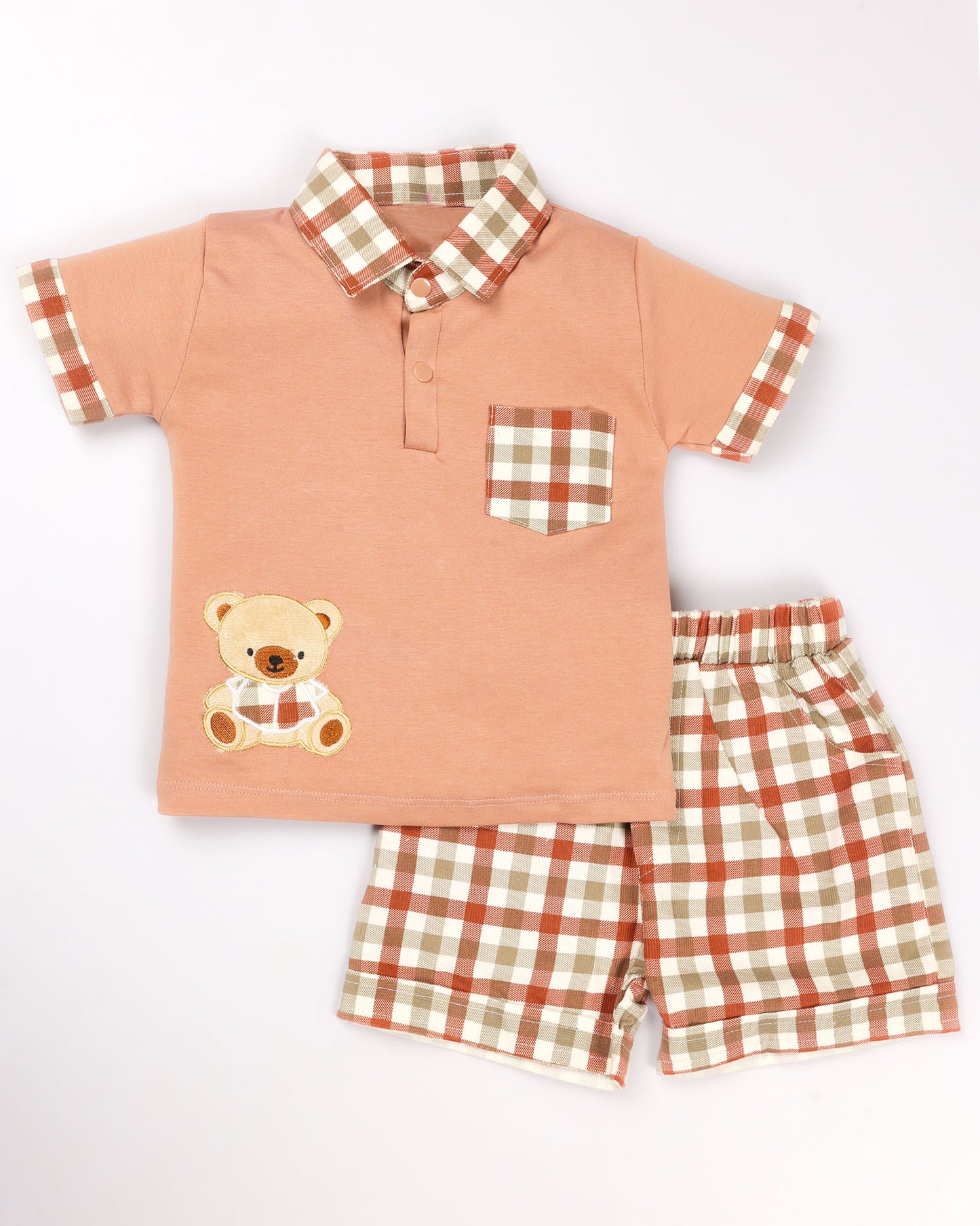 Check Textured Polo T-Shirt & Shorts Co-ord Set