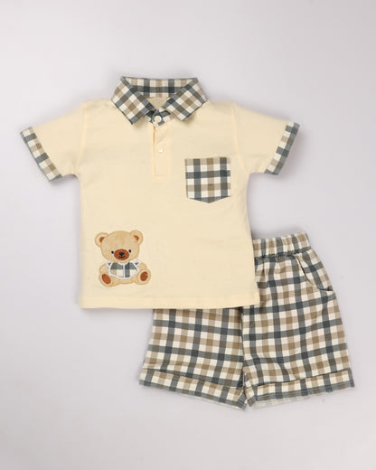 Check Textured Polo T-Shirt & Shorts Co-ord Set