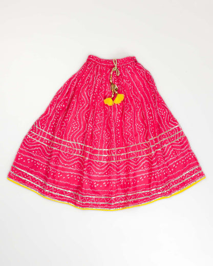 Embroidered Crop Top & Bandhani Skirt Style Lehenga Set