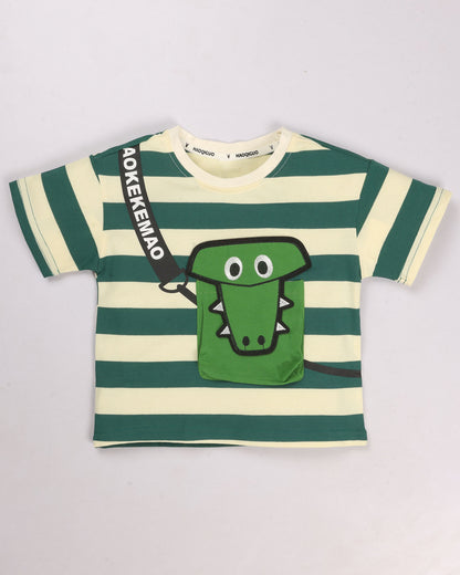 Stripe Textured Croco Face Appliquéd Co-ord Set