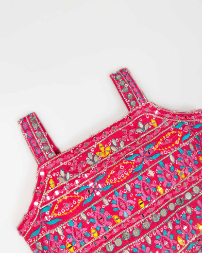 Embroidered Crop Top & Bandhani Skirt Style Lehenga Set