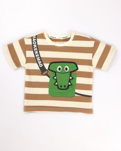 Stripe Textured Croco Face Appliquéd Co-ord Set