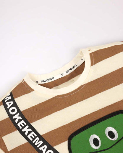 Stripe Textured Croco Face Appliquéd Co-ord Set