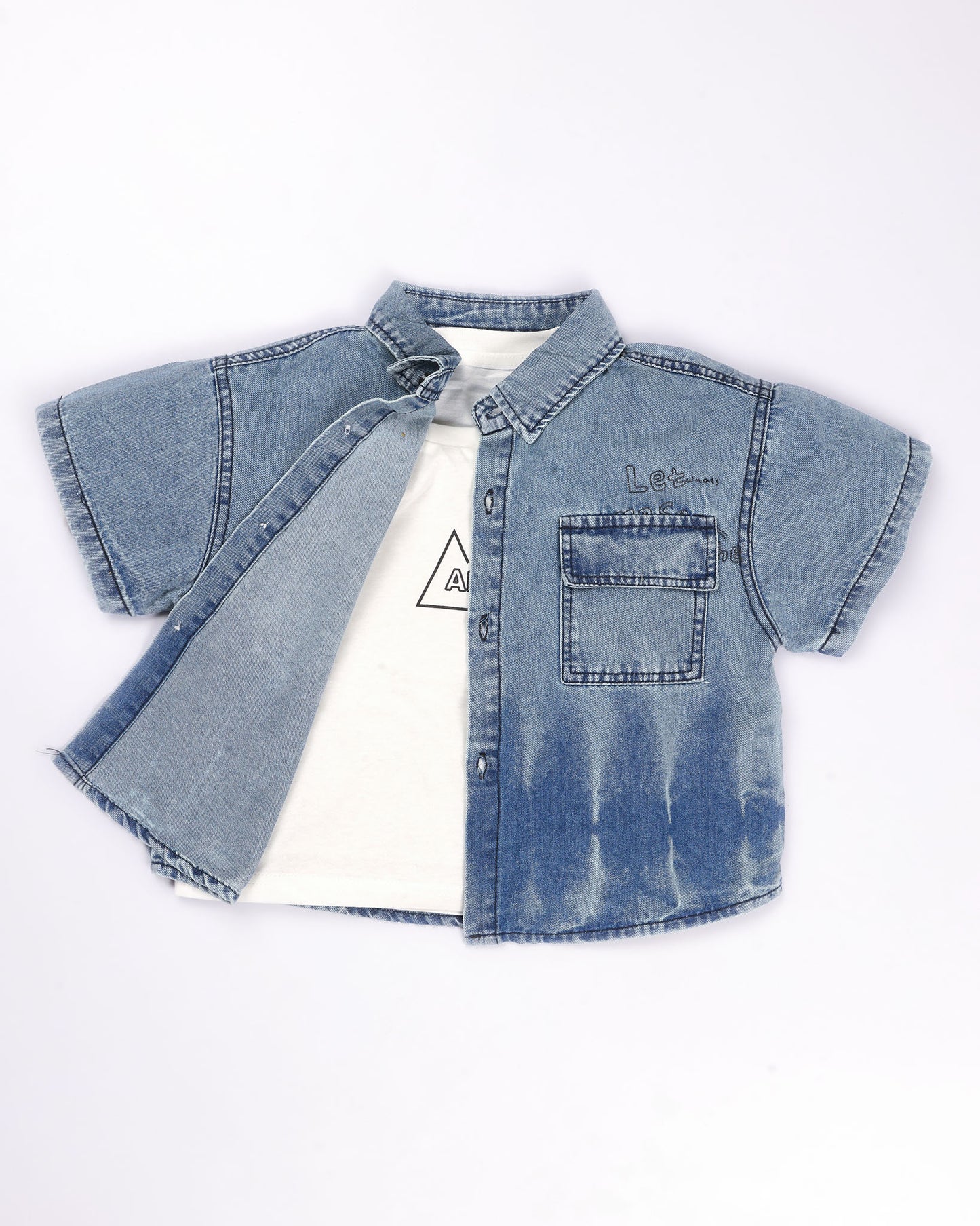 3-Piece Denim Co-ord Set with Sleeveless T-Shirt