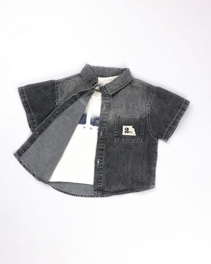 3-Piece Denim Co-ord Set with Sleeveless T-Shirt