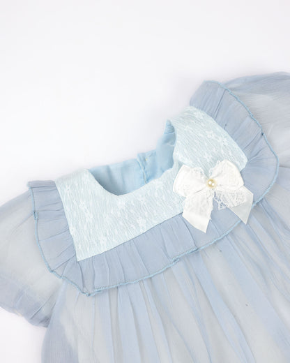 Organza Flare Casual Dress with Cotton Lining & Bow Detail