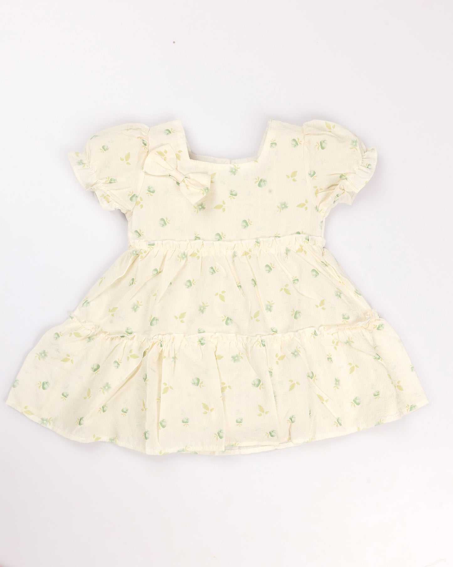 Watercolor Printed Printed Casual Dress With Bow Detail
