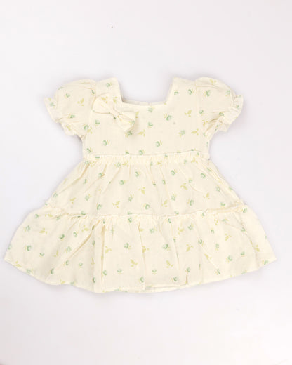 Watercolor Printed Printed Casual Dress With Bow Detail
