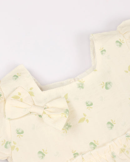 Watercolor Printed Printed Casual Dress With Bow Detail