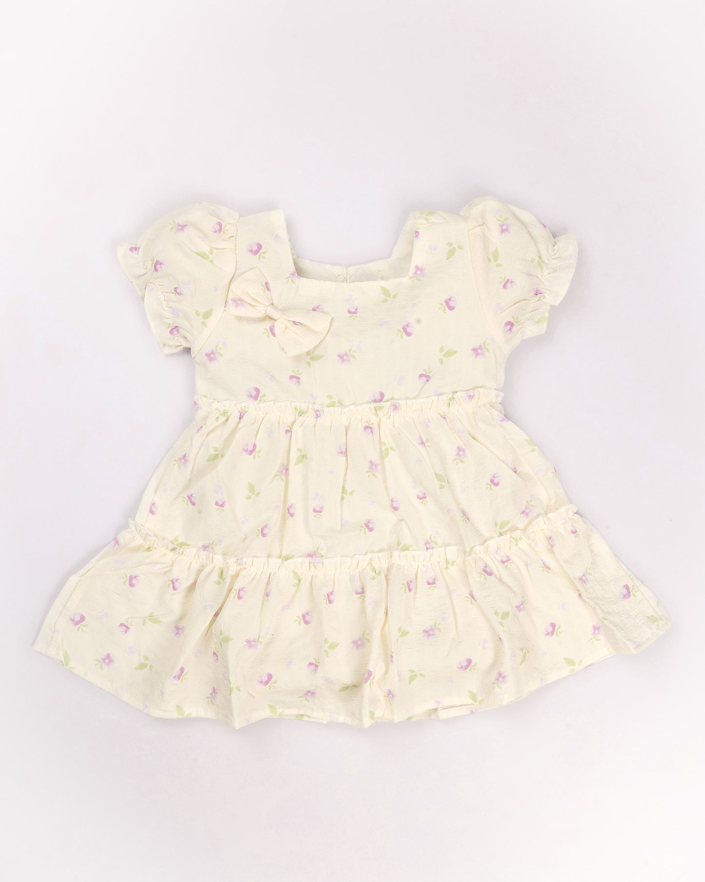Watercolor Printed Printed Casual Dress With Bow Detail