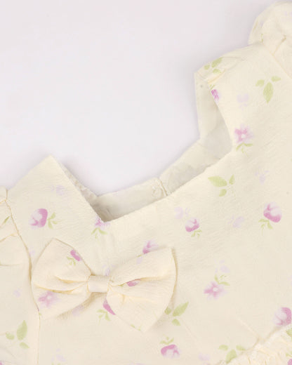 Watercolor Printed Printed Casual Dress With Bow Detail