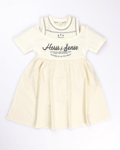 Designer Off-Shoulder Cotton Dress with Attached Tank Top