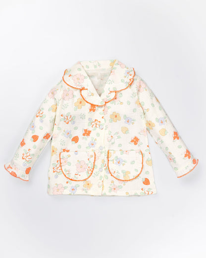 Strawberry Flower Printed Muslin Night Suit