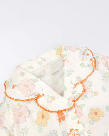 Strawberry Flower Printed Muslin Night Suit
