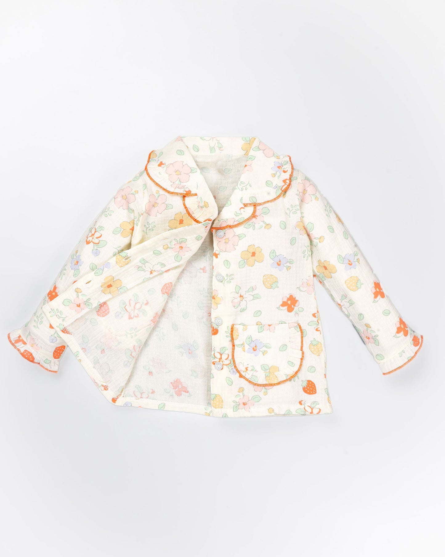 Strawberry Flower Printed Muslin Night Suit