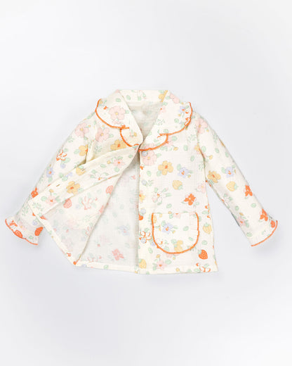 Strawberry Flower Printed Muslin Night Suit