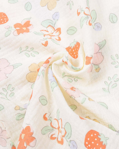 Strawberry Flower Printed Muslin Night Suit