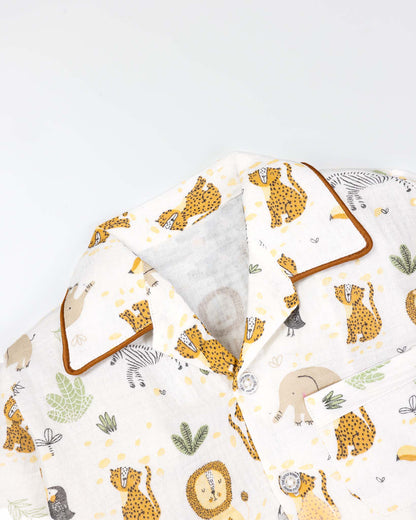 Animals In Jungle Printed Muslin Night Suit
