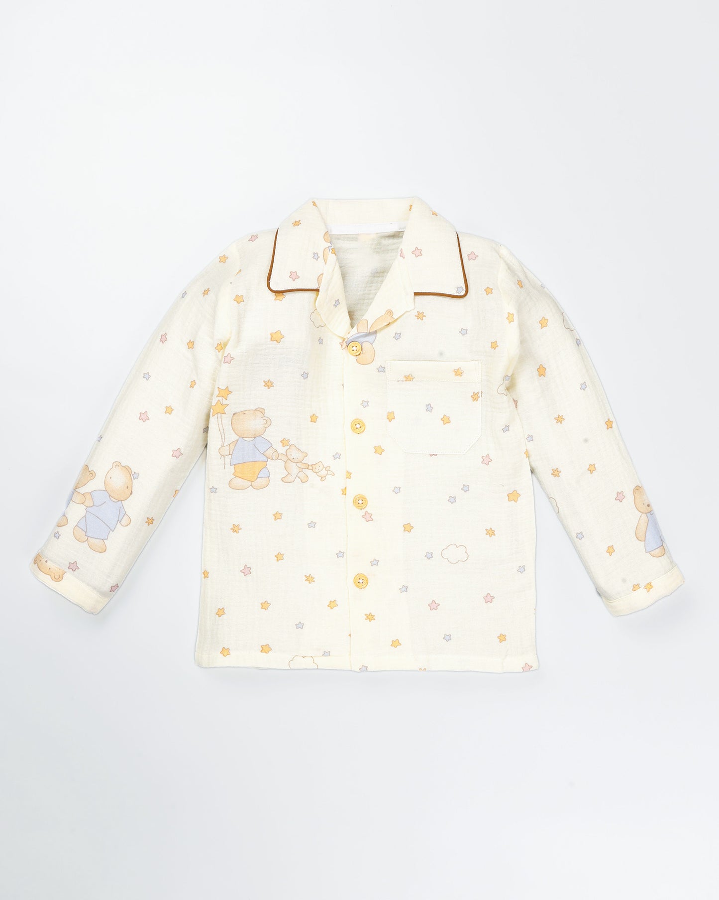 Colorful Star Bear Printed Muslin Night Suit
