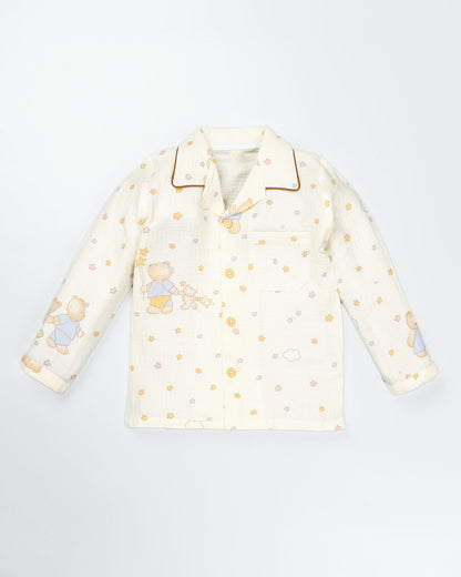 Colorful Star Bear Printed Muslin Night Suit