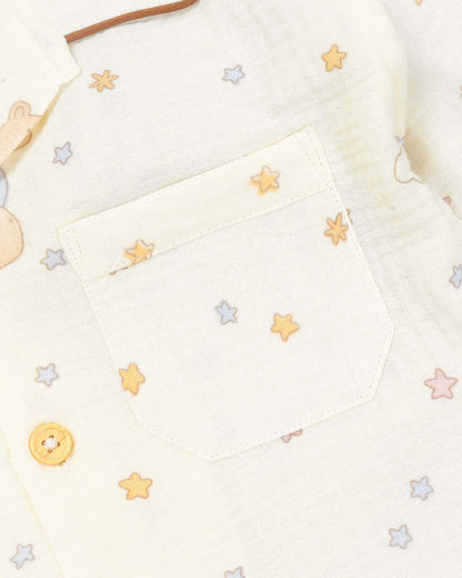 Colorful Star Bear Printed Muslin Night Suit
