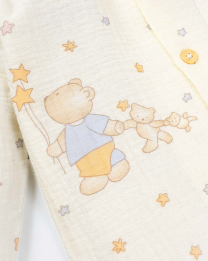 Colorful Star Bear Printed Muslin Night Suit