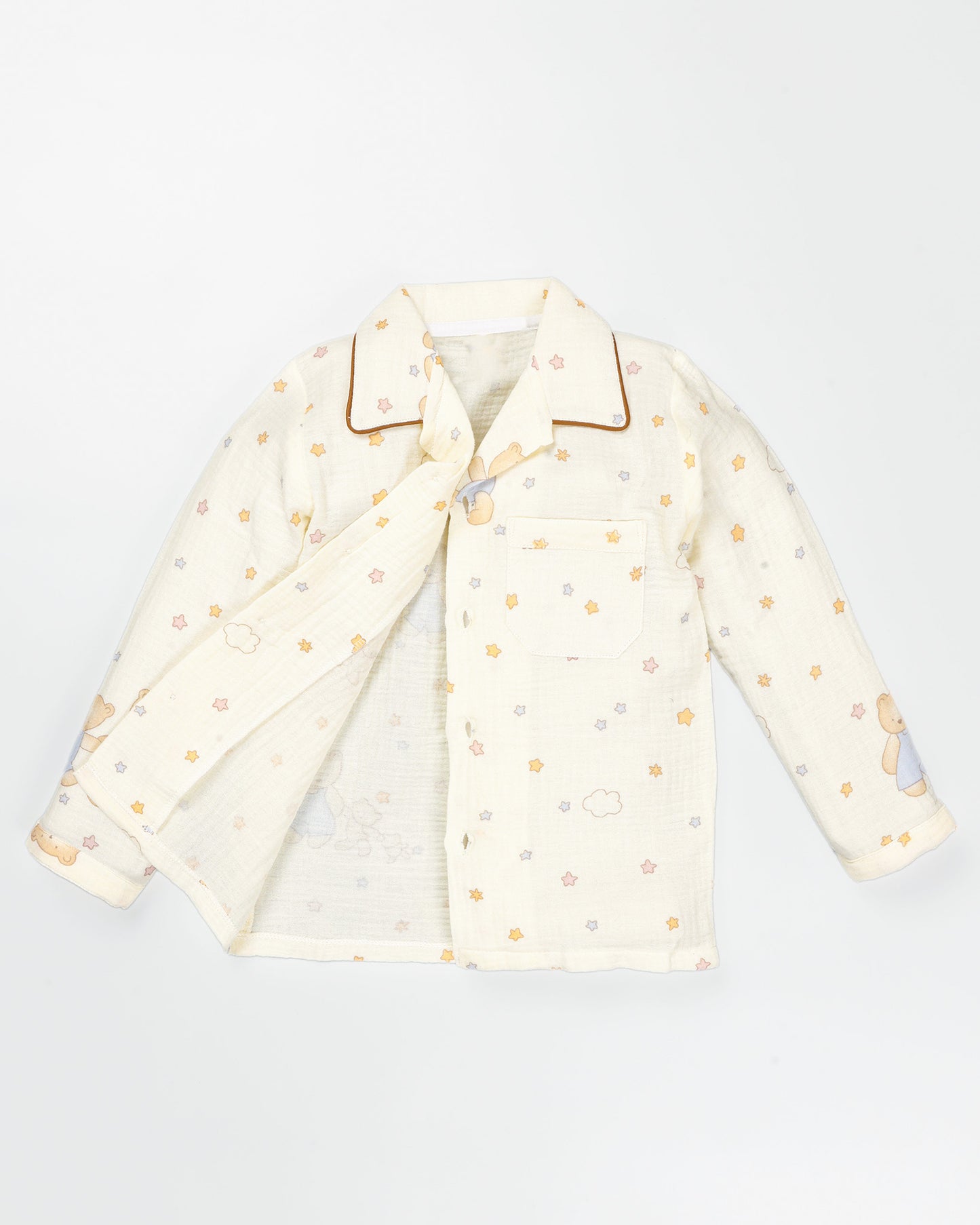 Colorful Star Bear Printed Muslin Night Suit