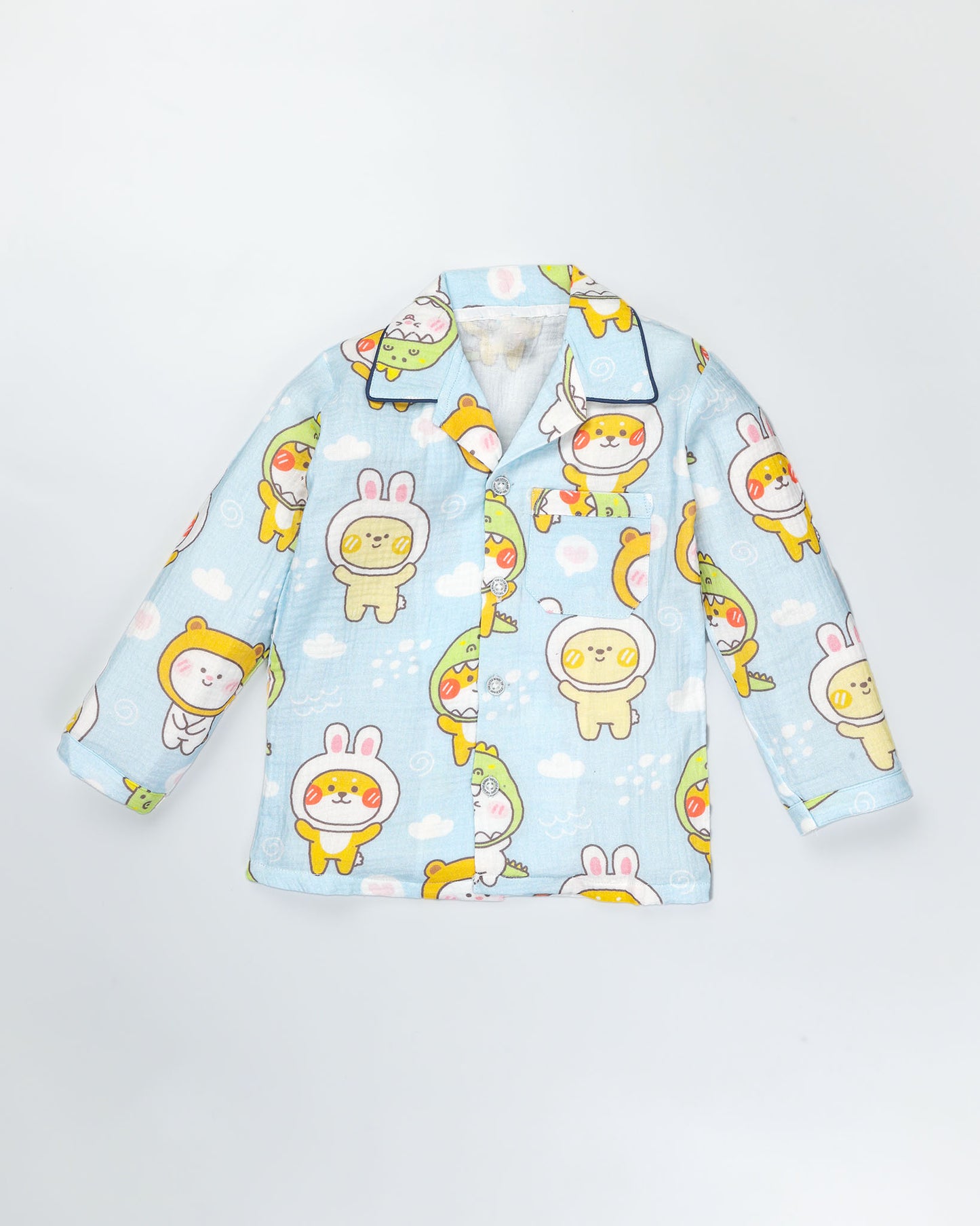Animal Mask Faces Printed Muslin Night Suit