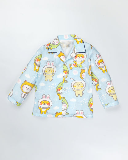 Animal Mask Faces Printed Muslin Night Suit