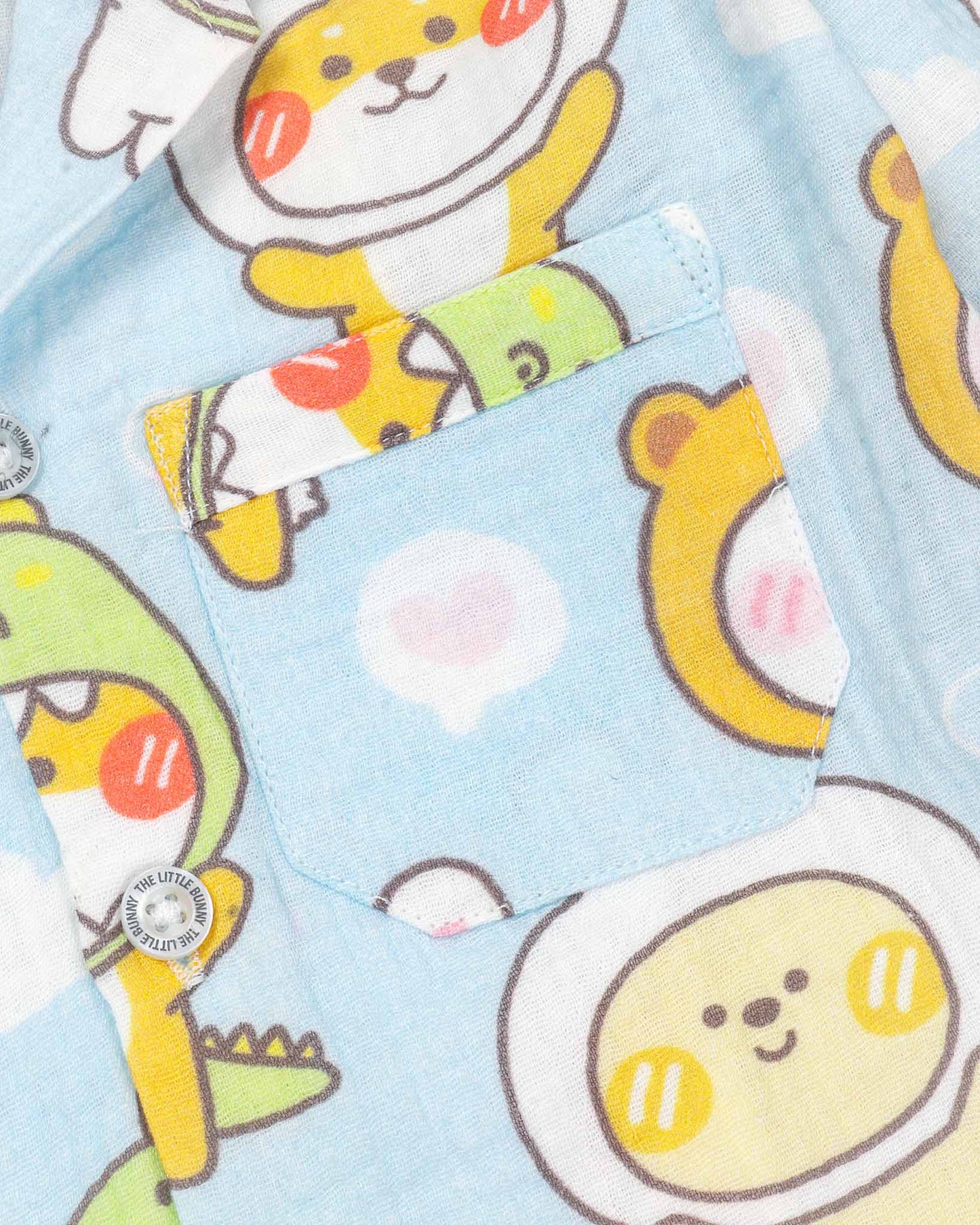 Animal Mask Faces Printed Muslin Night Suit