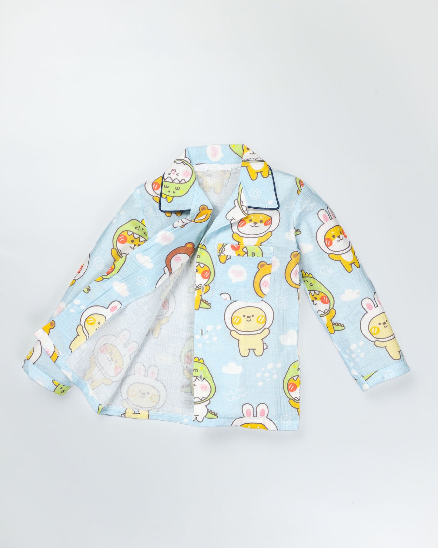 Animal Mask Faces Printed Muslin Night Suit