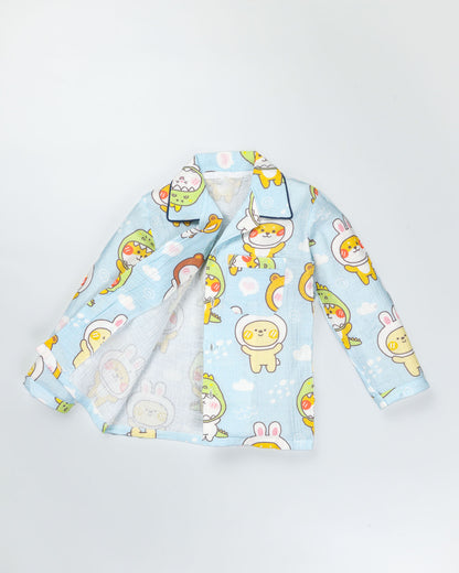 Animal Mask Faces Printed Muslin Night Suit