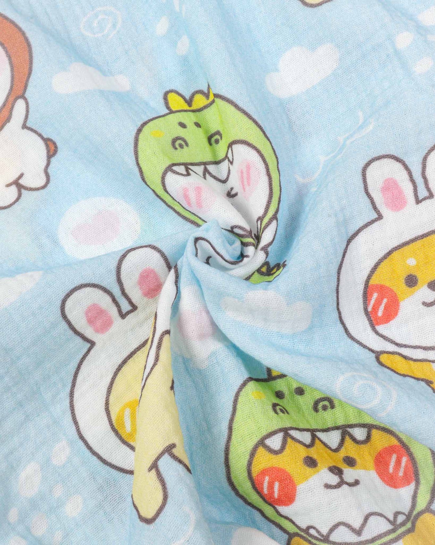Animal Mask Faces Printed Muslin Night Suit