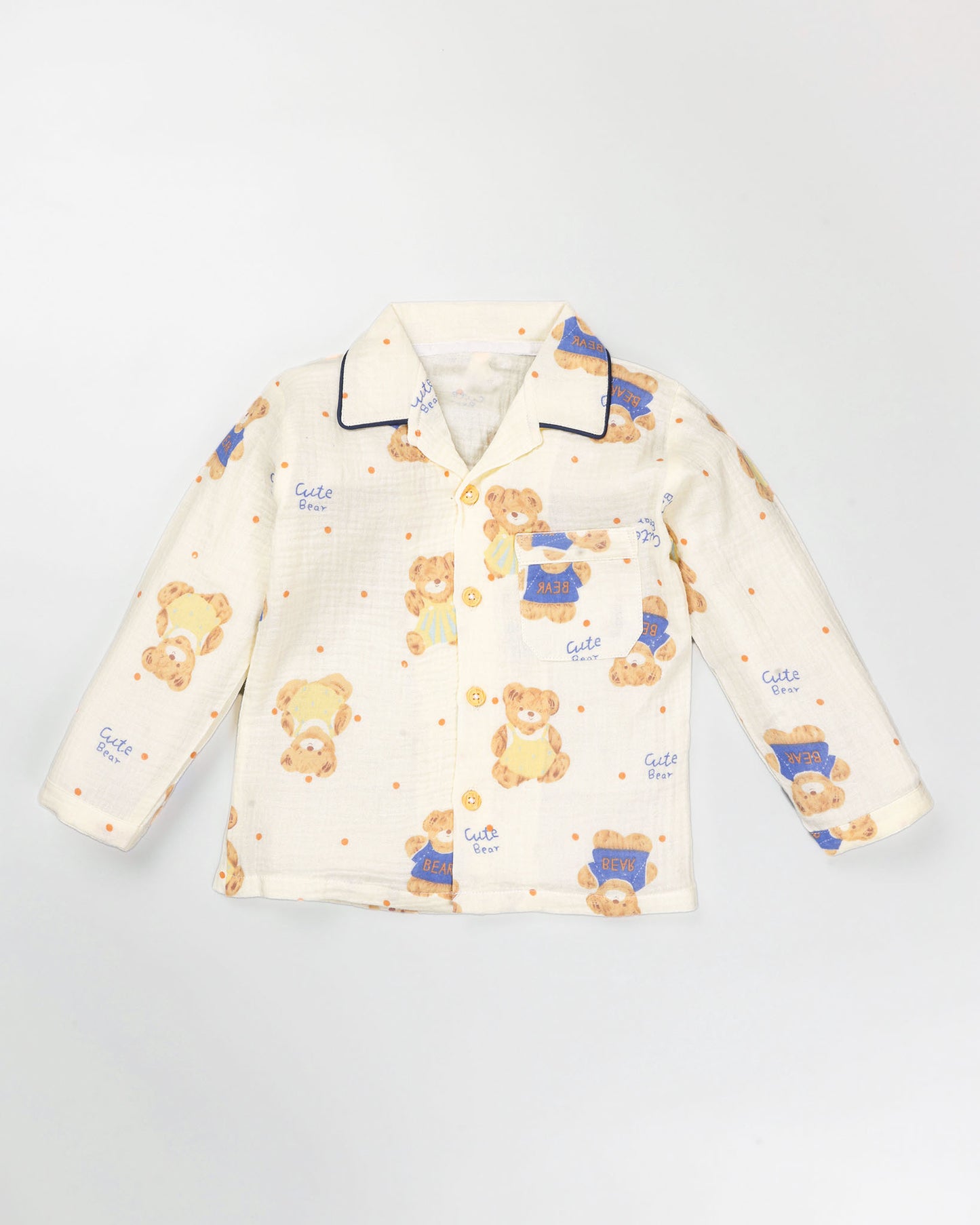 Cute Bear Printed Muslin Night Suit