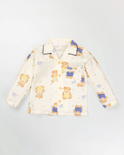 Cute Bear Printed Muslin Night Suit