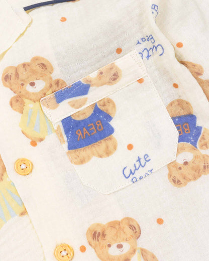Cute Bear Printed Muslin Night Suit