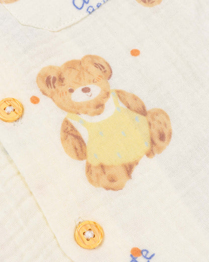 Cute Bear Printed Muslin Night Suit