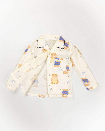Cute Bear Printed Muslin Night Suit