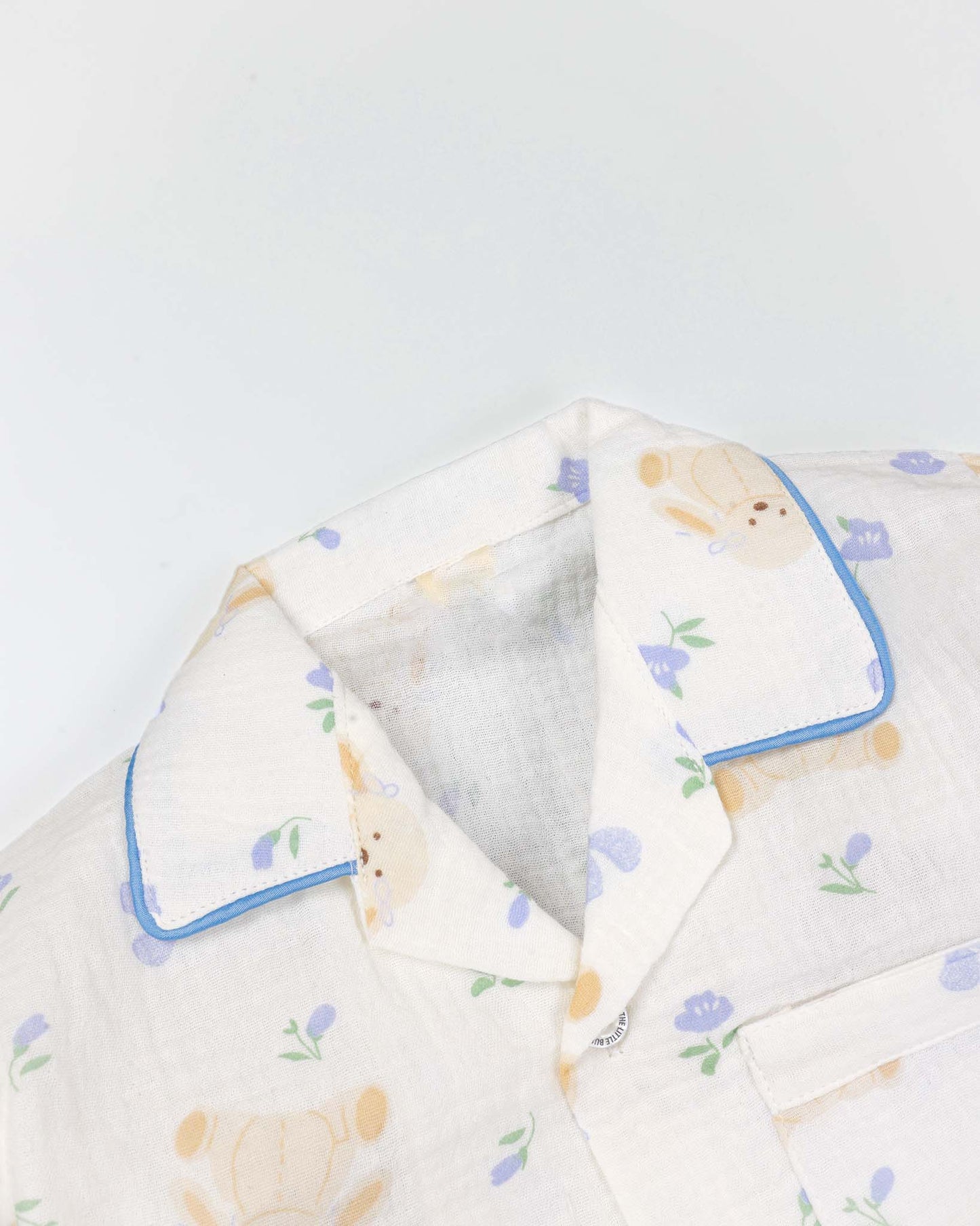 Blue Flower Bunny Printed Muslin Night Suit - Vanilla