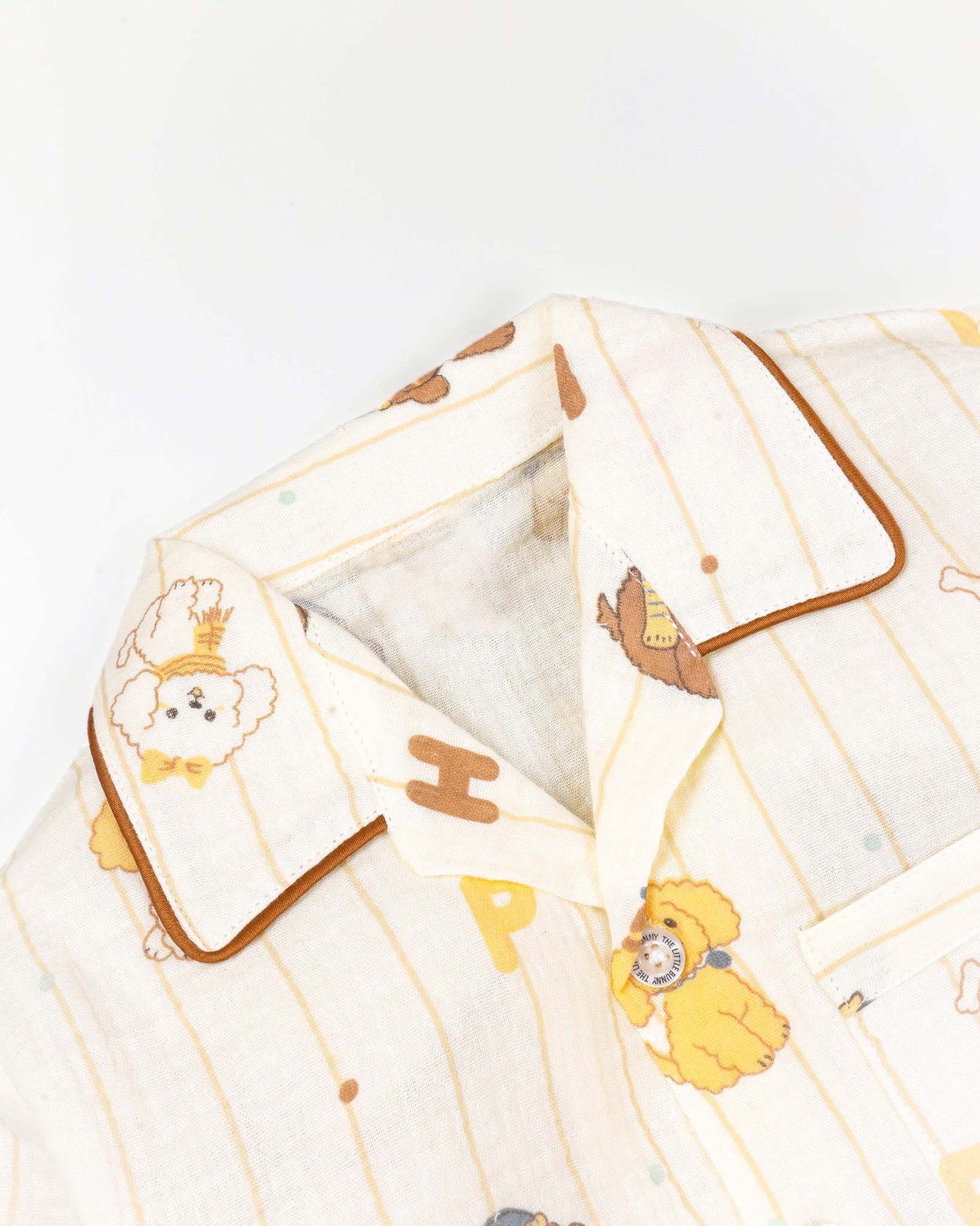 Puppy Letters Vertical Stripe Printed Muslin Night Suit