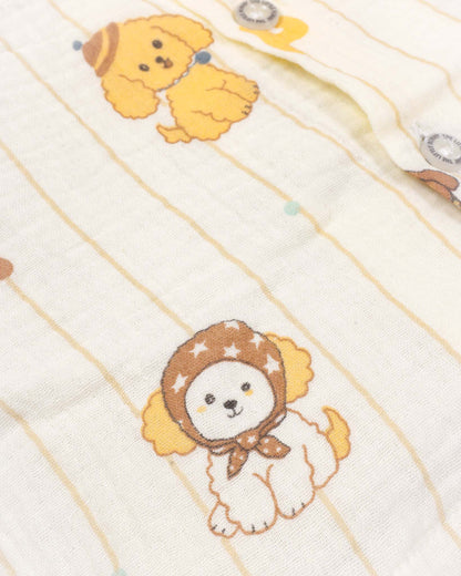 Puppy Letters Vertical Stripe Printed Muslin Night Suit