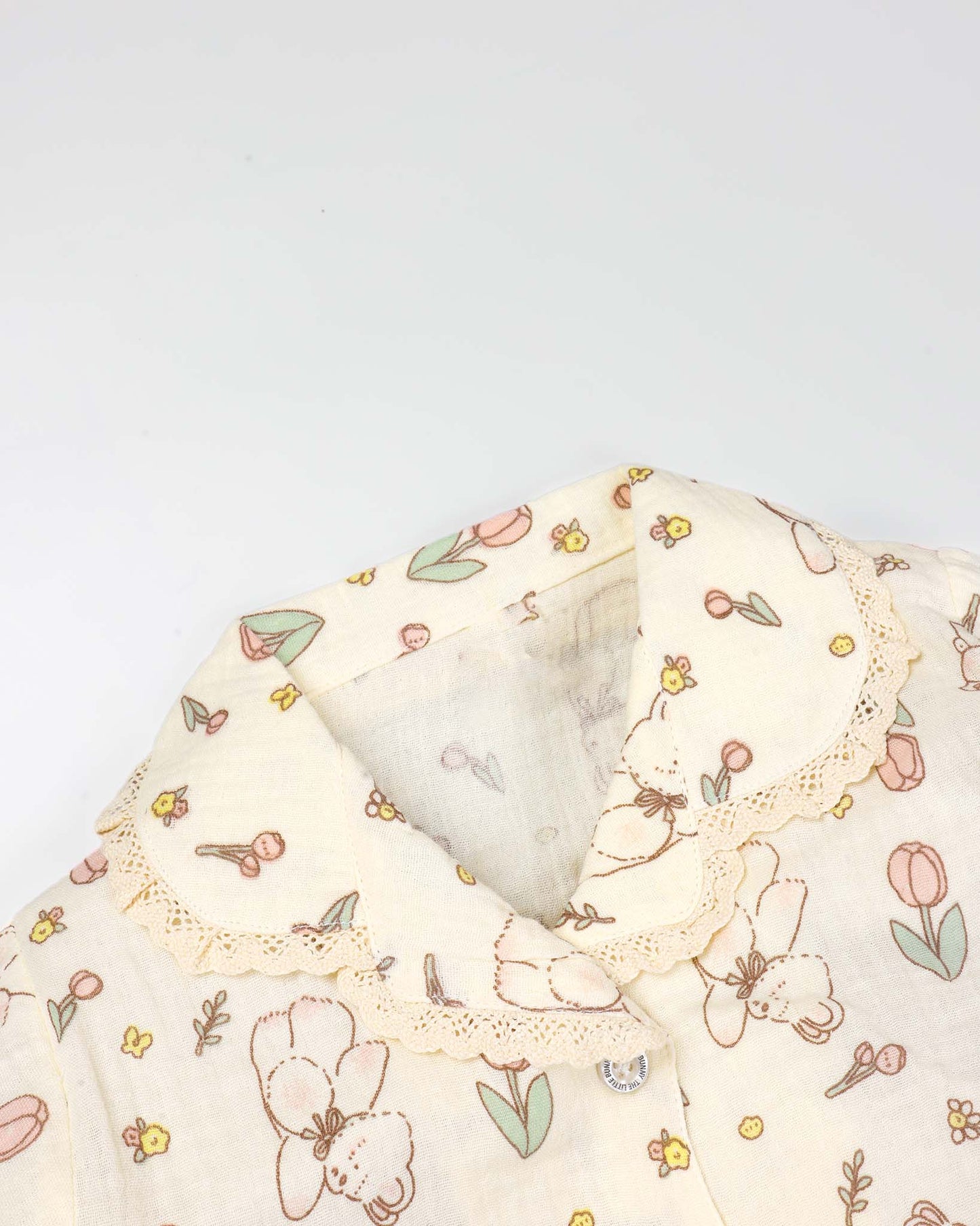 Tulip Bear Printed Lace Details Muslin Night Suit