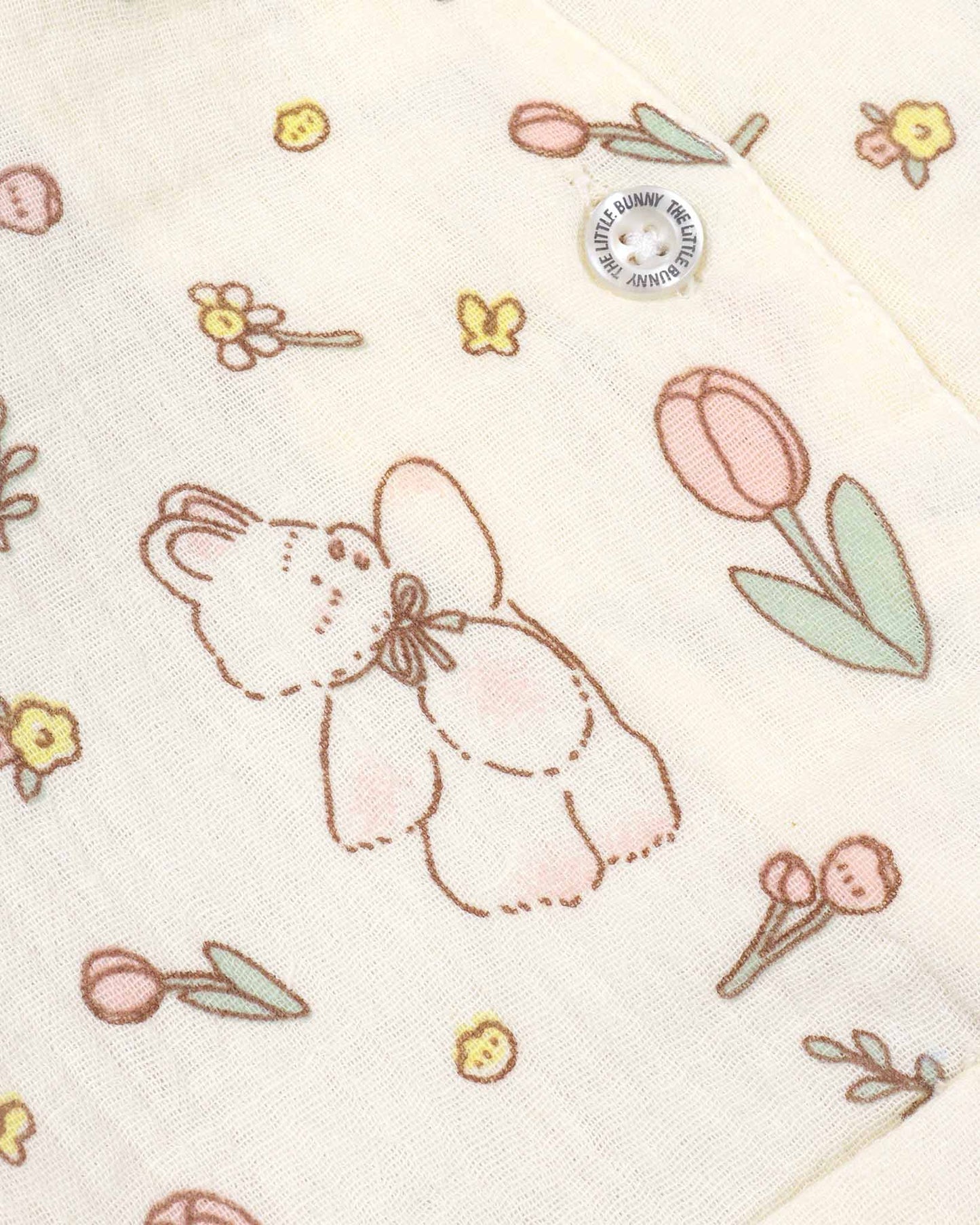 Tulip Bear Printed Lace Details Muslin Night Suit