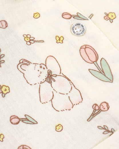 Tulip Bear Printed Lace Details Muslin Night Suit
