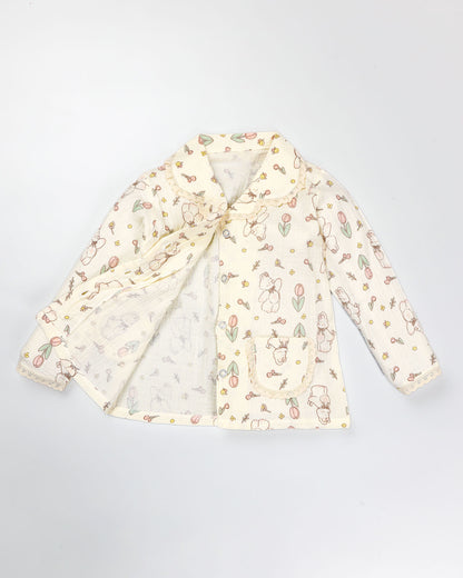 Tulip Bear Printed Lace Details Muslin Night Suit