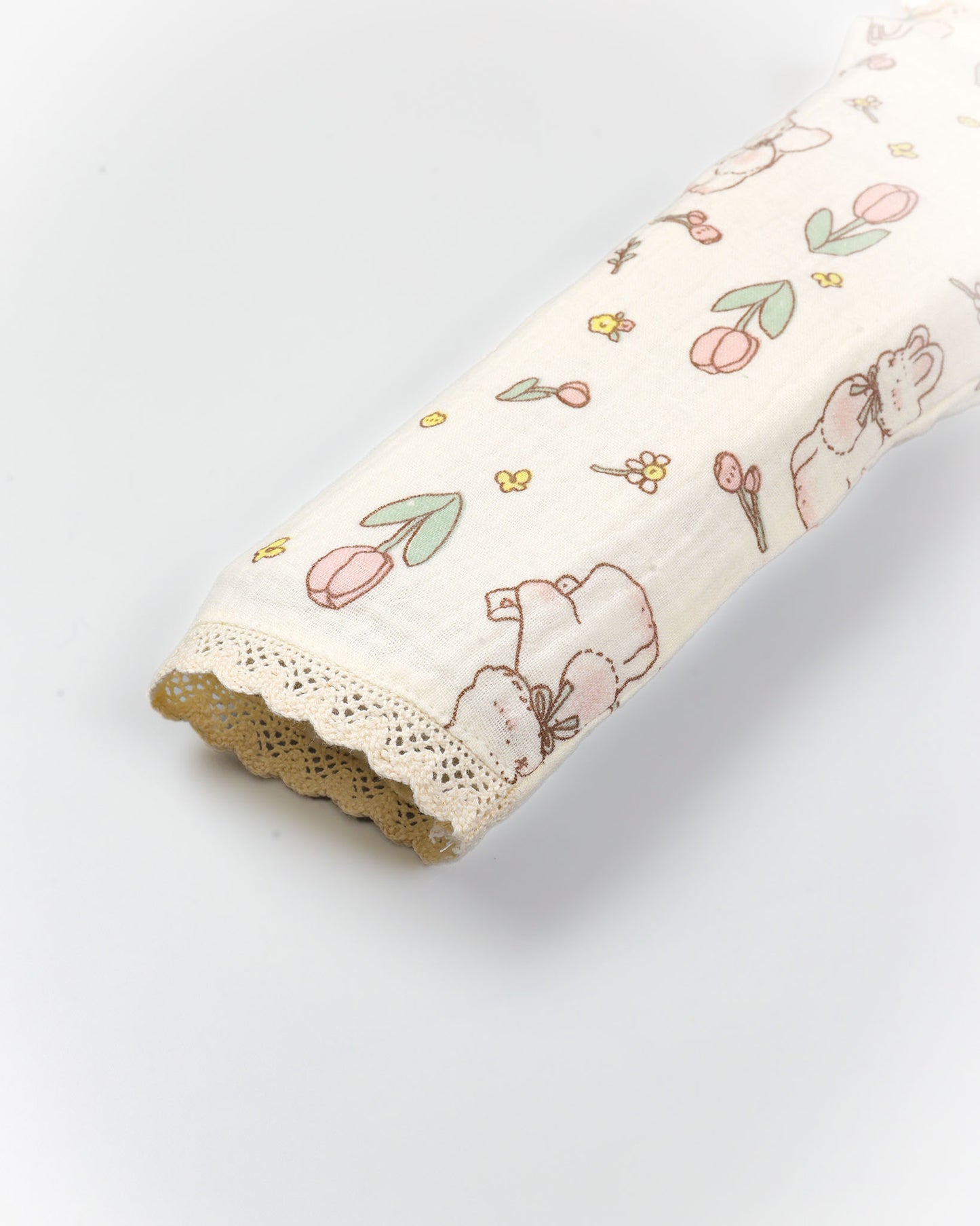 Tulip Bear Printed Lace Details Muslin Night Suit