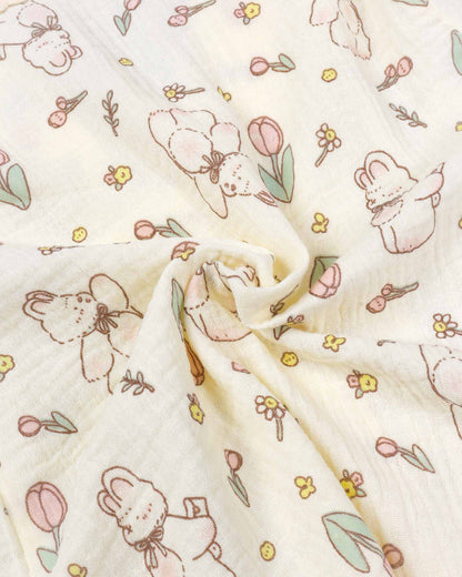 Tulip Bear Printed Lace Details Muslin Night Suit