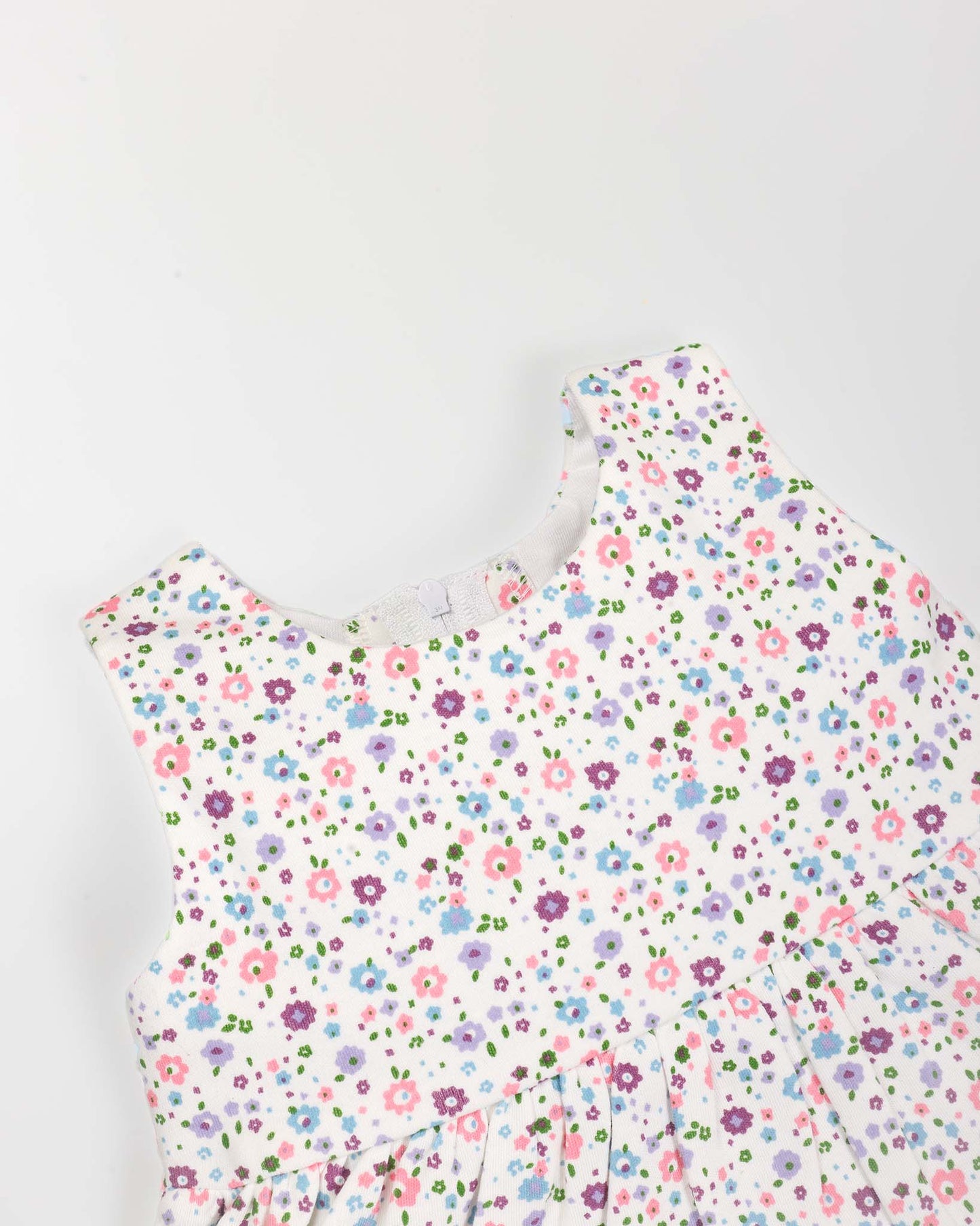 Allover Floral Printed Frock With Bow Straw Bag