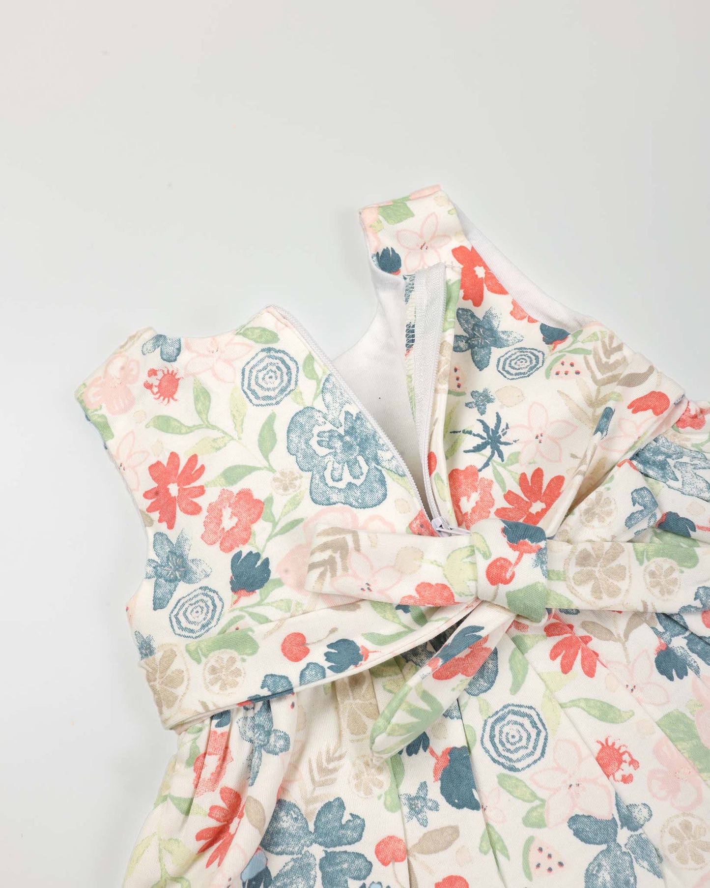 Watercolor Fruit Printed Frock With Bow Straw Bag