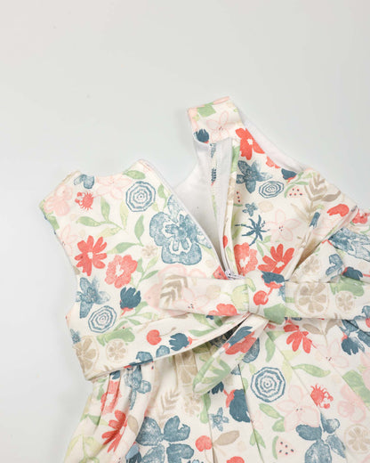 Watercolor Fruit Printed Frock With Bow Straw Bag